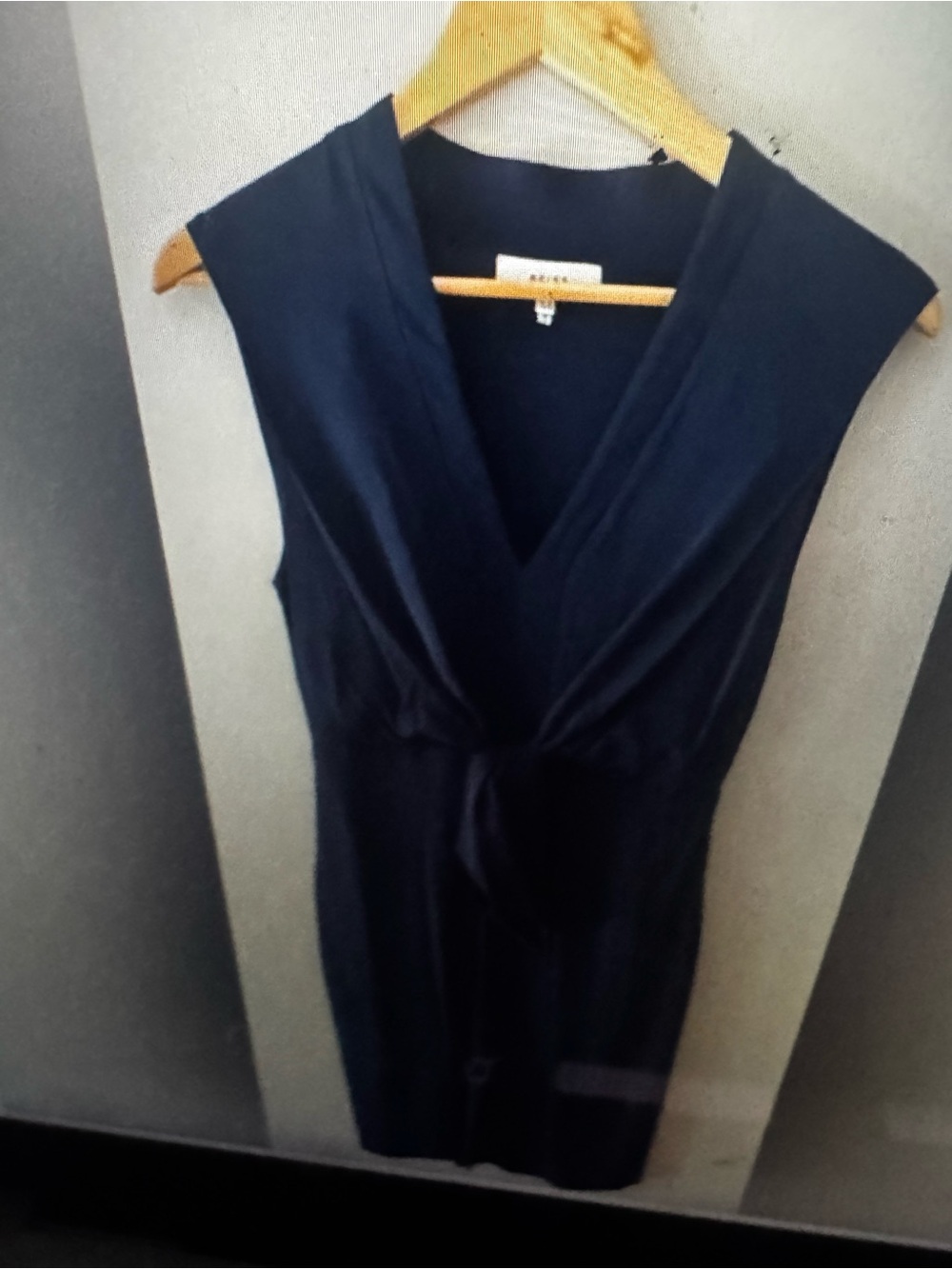 REISS Stevie Navy Tie Waist Midi Dress - Picture 3 of 5